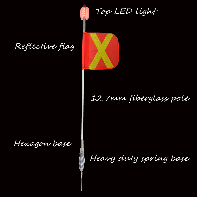 Safety Mining Whips with Light 2 Flagpoles Spring mount